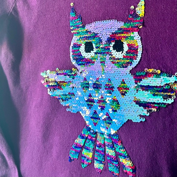 🦋 5/$25 BUNDLE • GAP Kids Reversible Sequined Owl Girls Long Sleeve - Picture 3 of 6